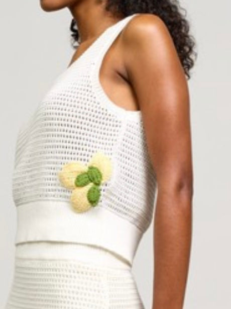 Off White Lemon Embroidered Knit Top