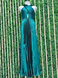 Delicate Hunter Green Halter Dressy Maxi Dress