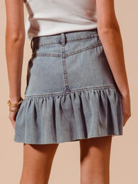 Ruffled Hem Denim Skirt