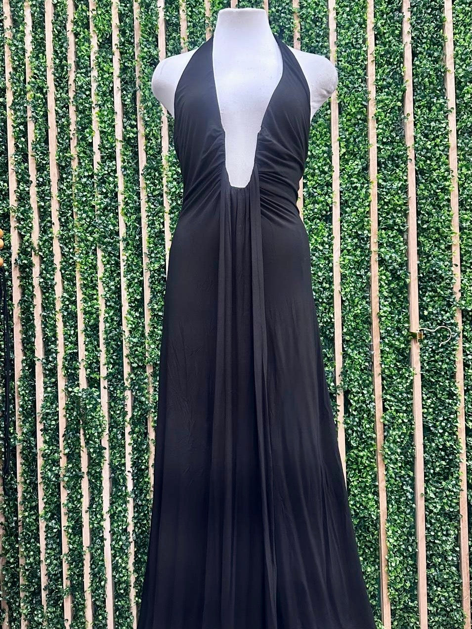 Black Deep Plunge Halter Maxi Dress