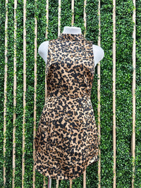 Brown Leopard High Neck Curve Hem Short Dress