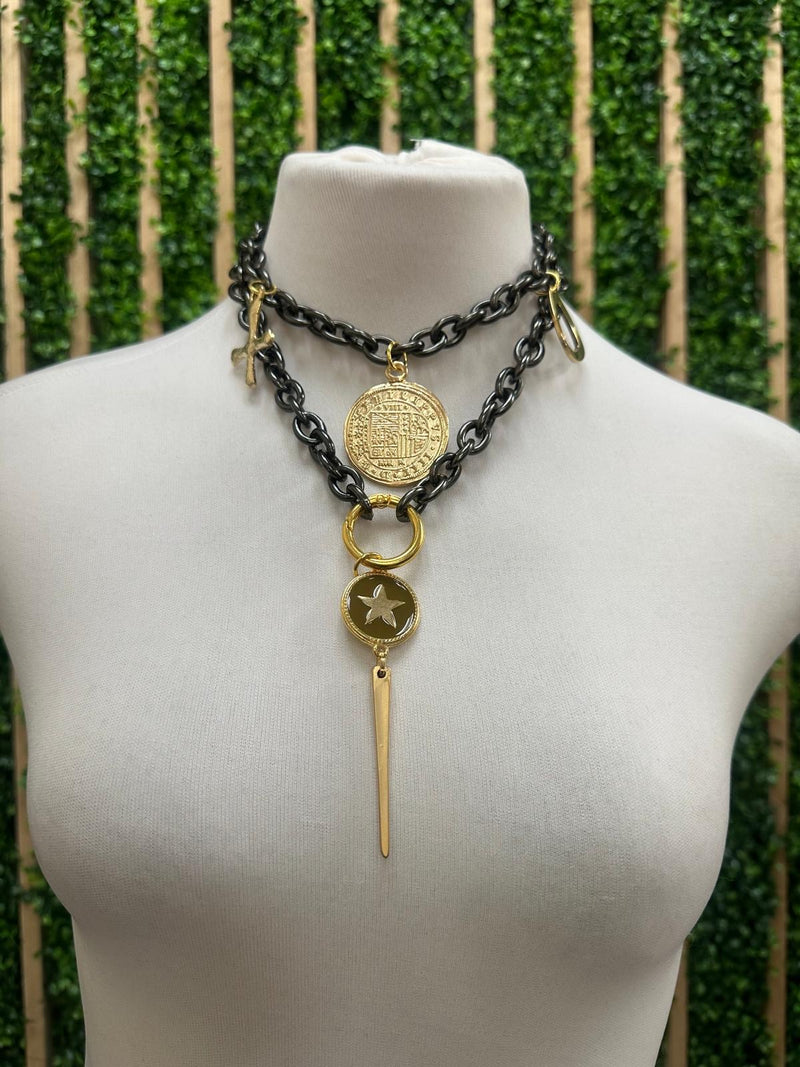 Emolo Long Black Charm Necklace