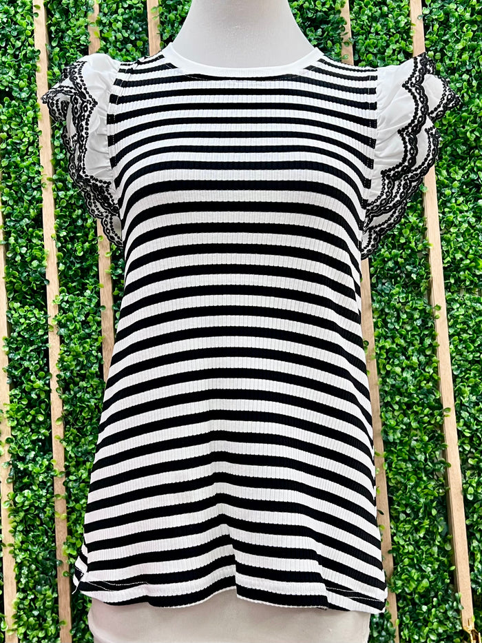 Ivory Black Eyelet Ruffle Top