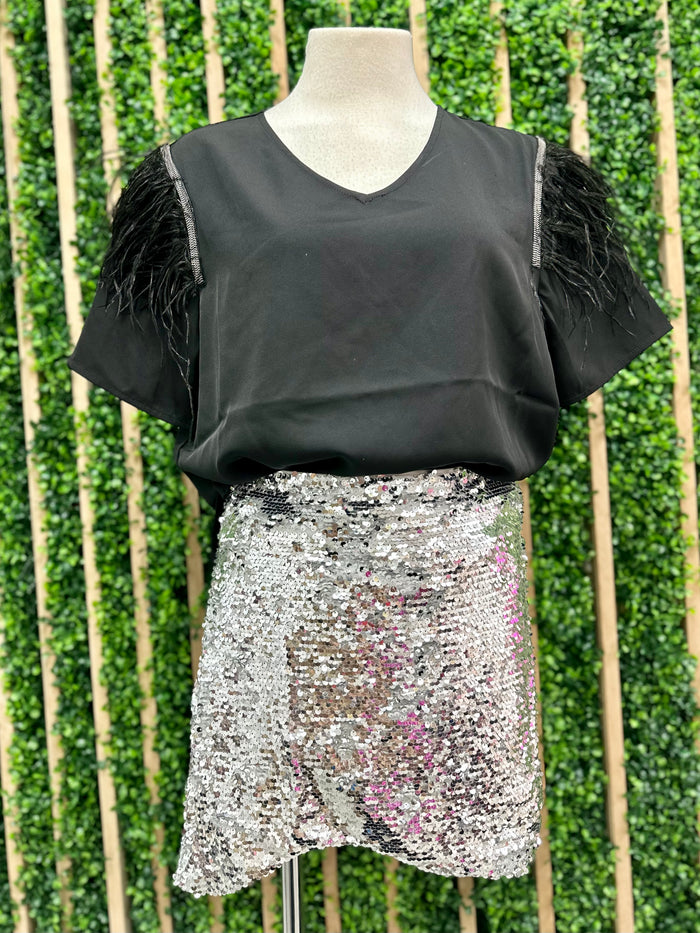 Exquisite Black Feathered Top
