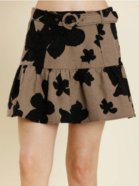 Beautiful Mocha Black Flowers EMbossed Skirt