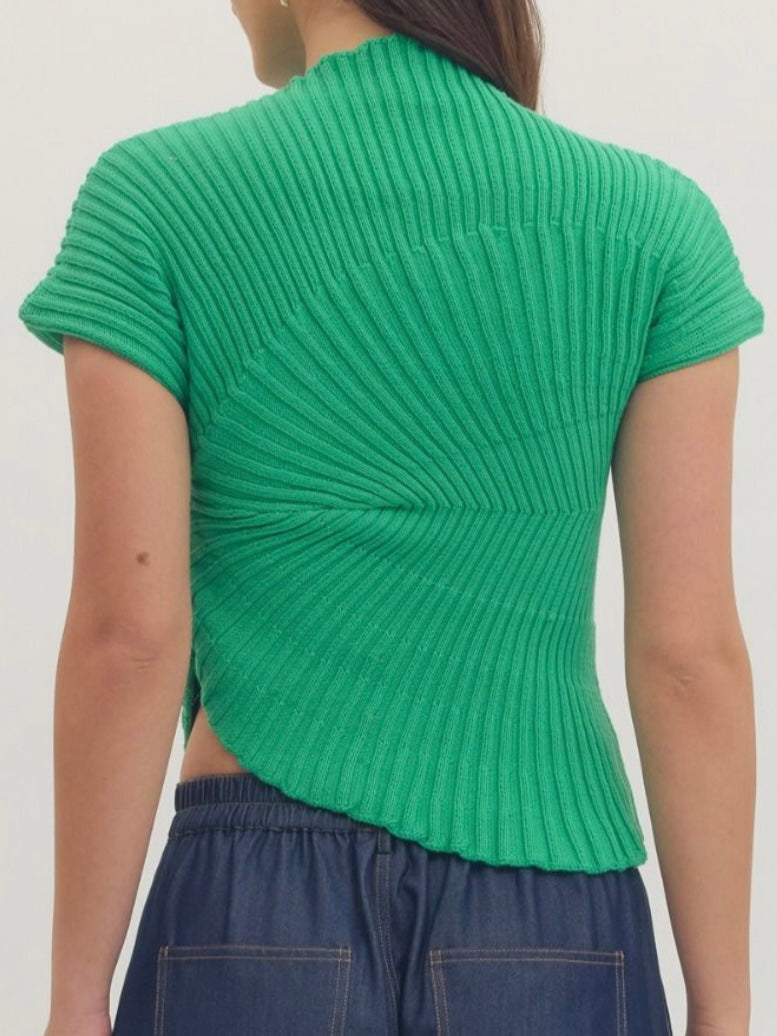 High Neck Knit Swirled Assymmetrical Top