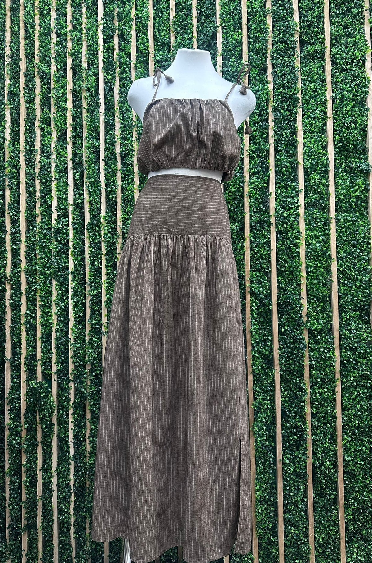 Mocha Cropped Top And High Waisted Maxi Skirt Set