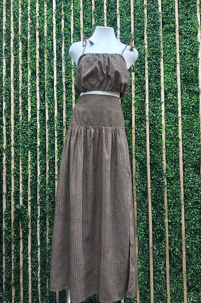 Mocha Cropped Top And High Waisted Maxi Skirt Set