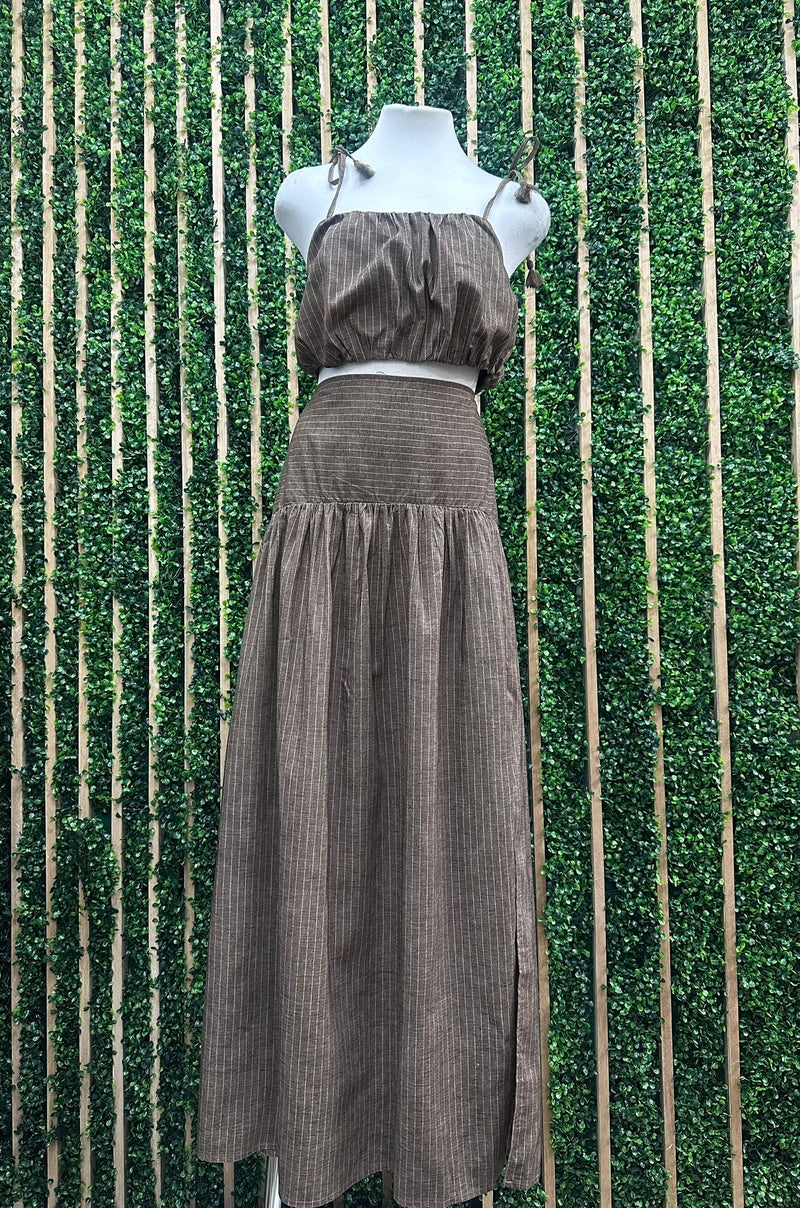 Mocha Cropped Top And High Waisted Maxi Skirt Set
