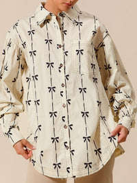 Bow Print Button Down Blouse