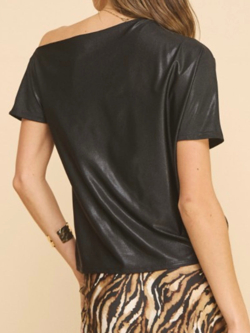 Metallic Off Shoulder Short Sleeve Top