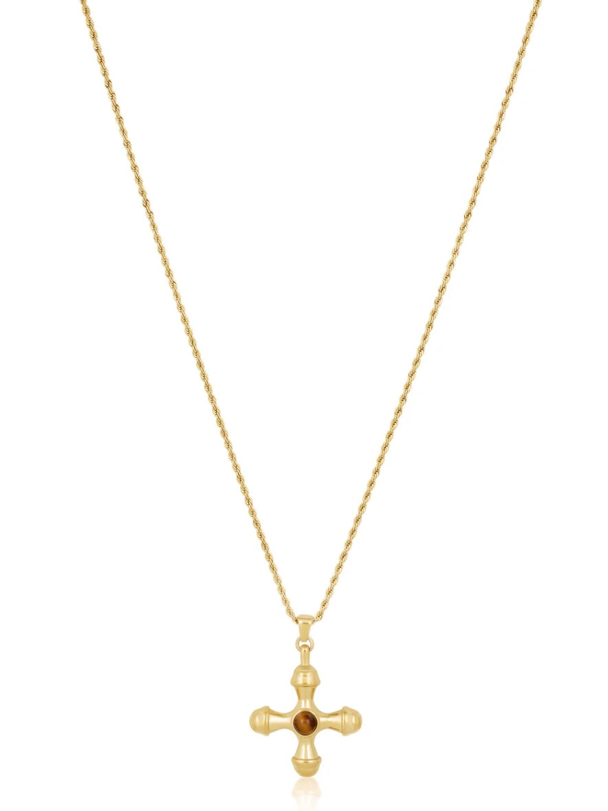 SJ Statement Tiger Eye Cross Necklace