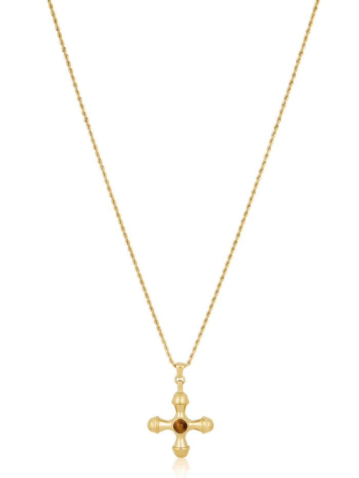 SJ Statement Tiger Eye Cross Necklace
