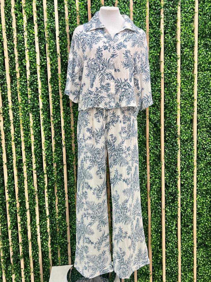 Off White Blue Resort Pant Set