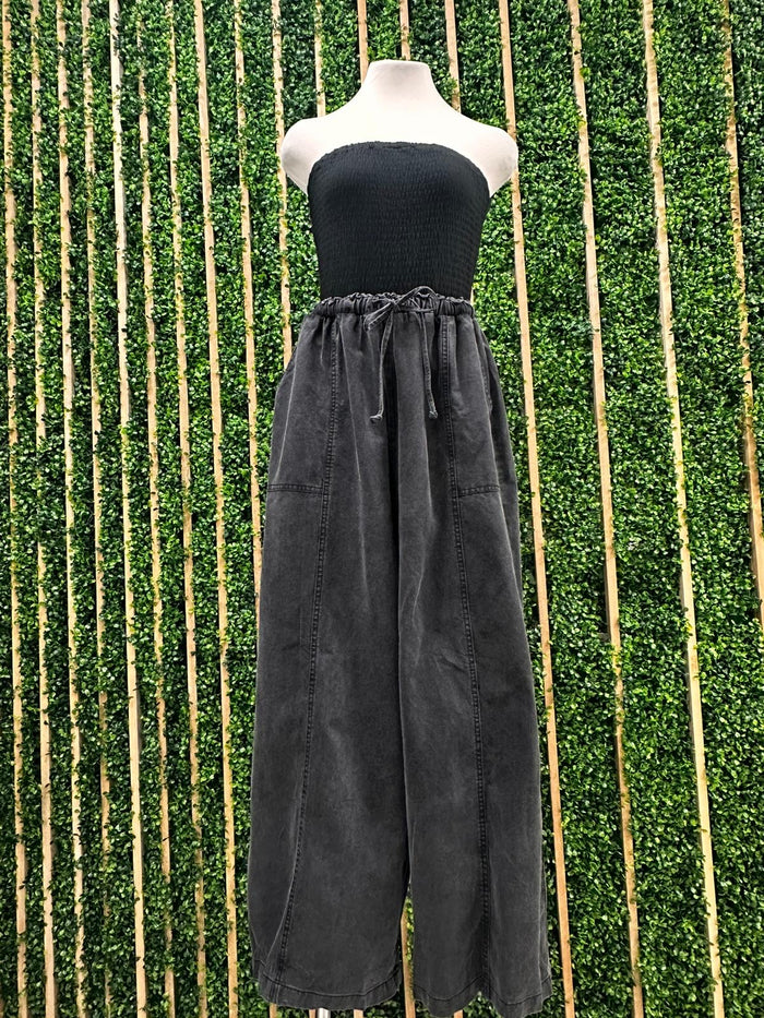 Black Mix Media Strapless Streetstyle JUmpsuit