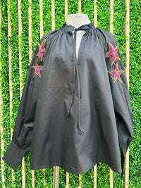 Beautiful Star Embroidered Black Boho Blouse