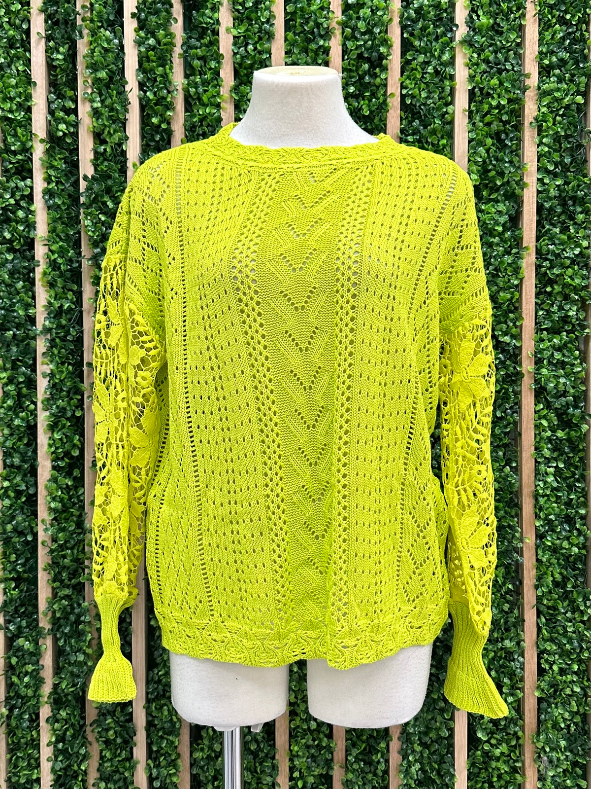 Apple Green Lace Sleeves Sweater