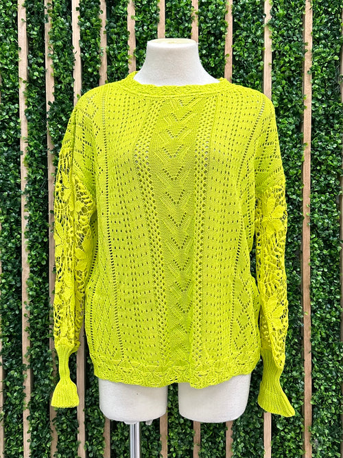 Apple Green Lace Sleeves Sweater
