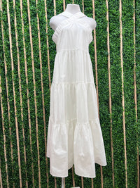 White Halter Cross Neck Maxi Dress