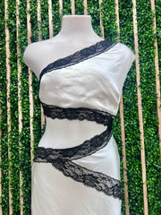 Elegant Ivory Lace Trim One Shoulder Satin Dress