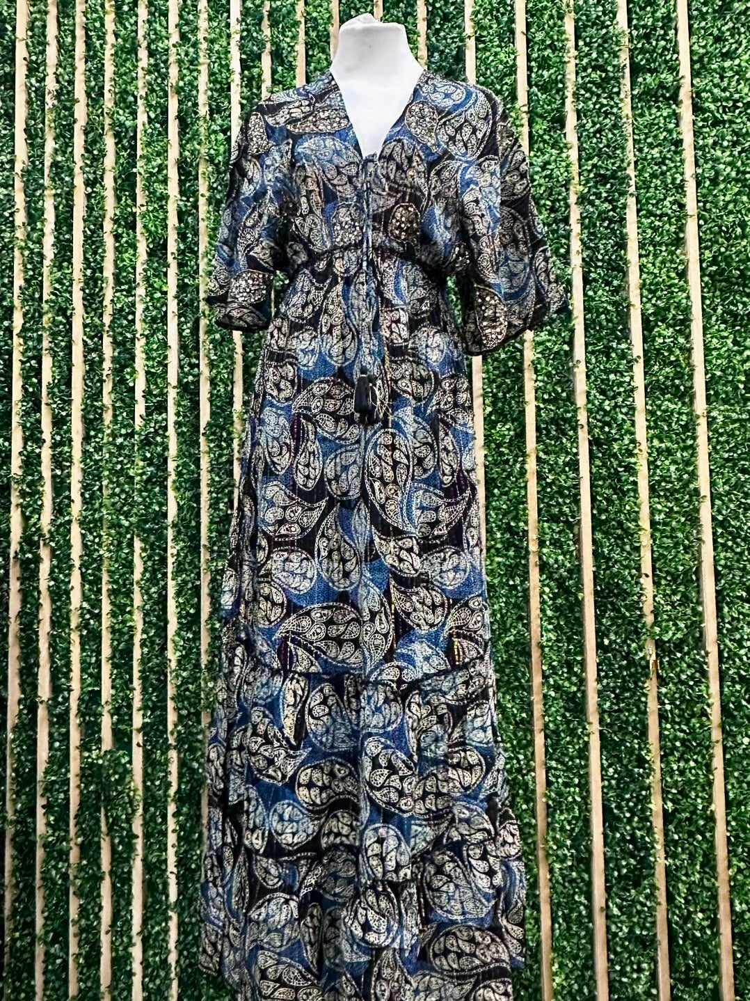 Black Blue Multi Lurex Detail Maxi Dress