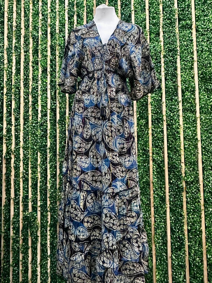Black Blue Multi Lurex Detail Maxi Dress