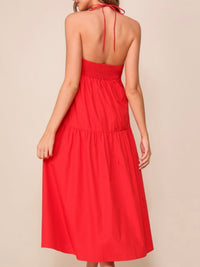 Red Halter Tie Button Down Dress