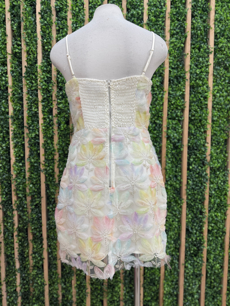 Delicate Floral Embellished Short Dress