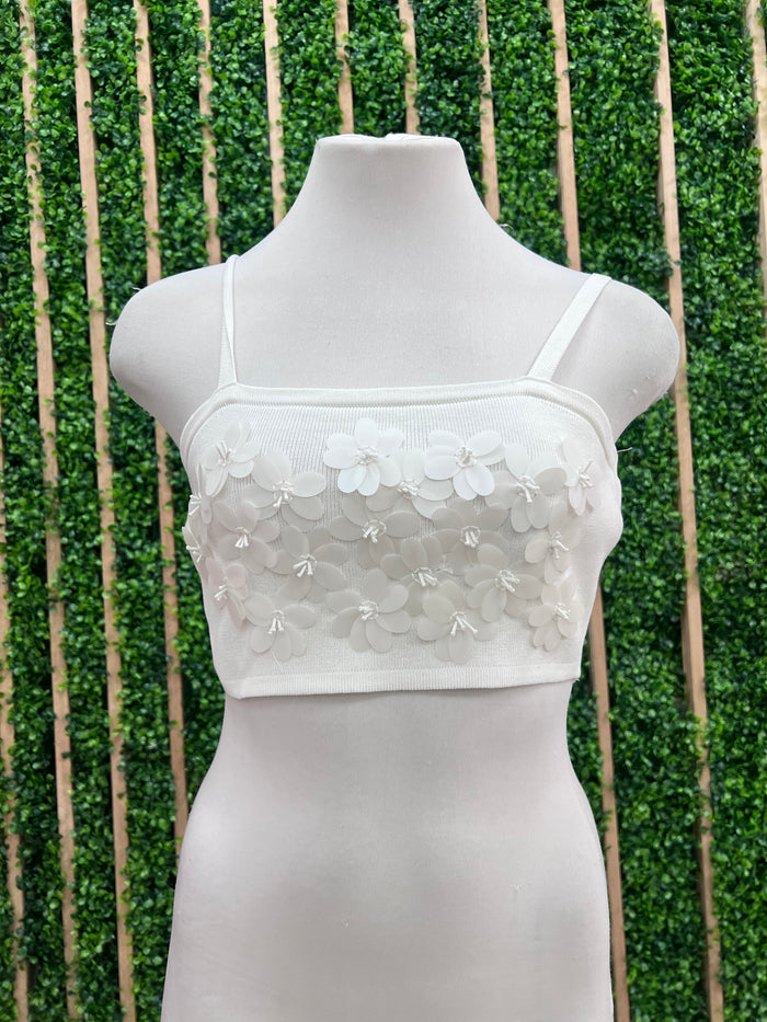 Floral Trim Knit Crop Top
