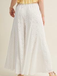 White Eyelet Mixed Tiered Wide Leg Pant