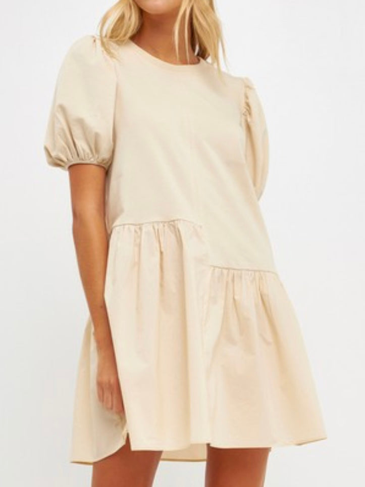 Cream Classy Balloon Sleeve Dress