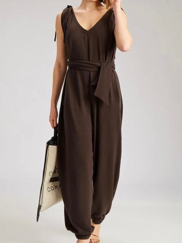 Cap Sleeve Waffle Texture Jumpsuit