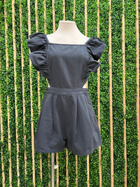 Cut Out Waist Color Denim Romper