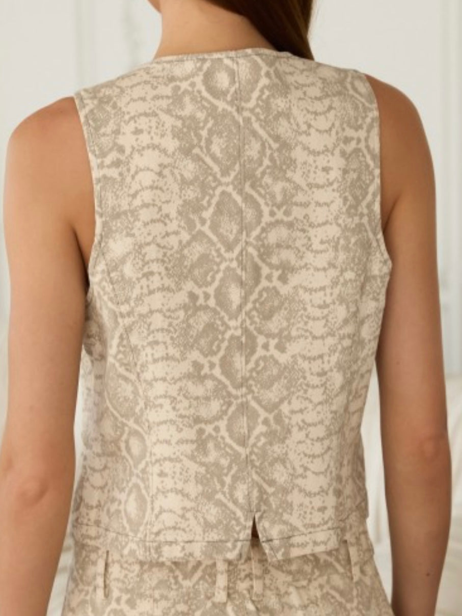 Beige Multi Snake Denim Vest