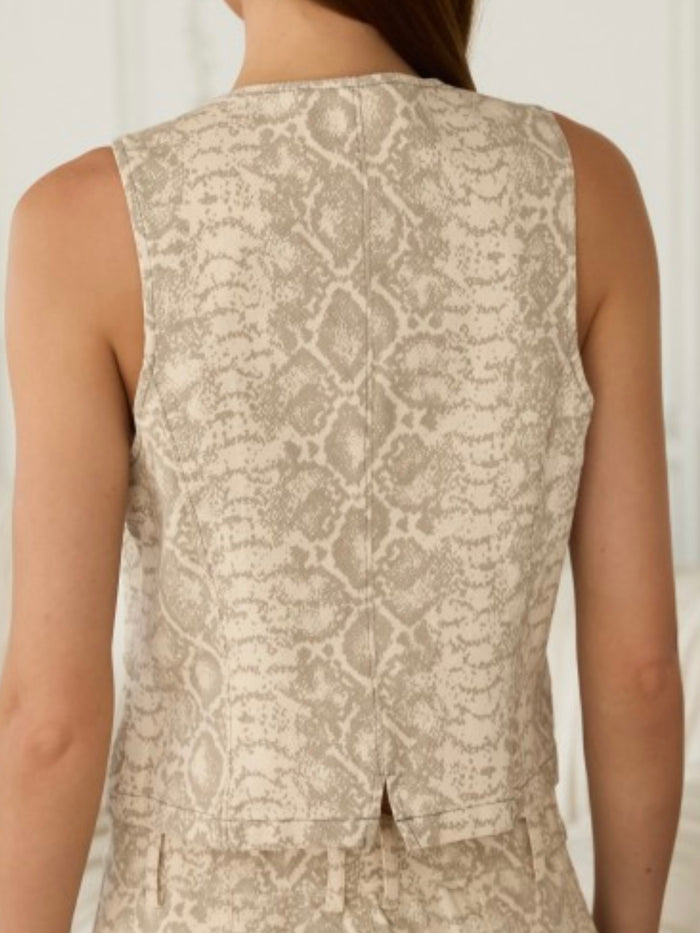 Beige Multi Snake Denim Vest