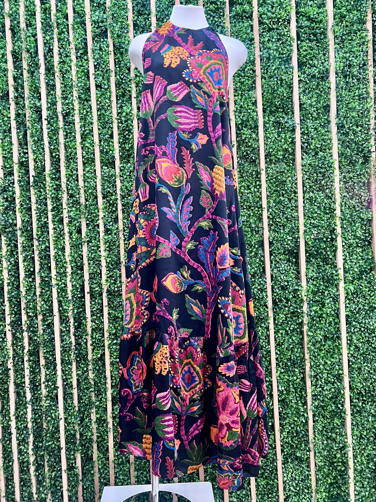 Black Multi Floral Paisley Halter Maxi Dress