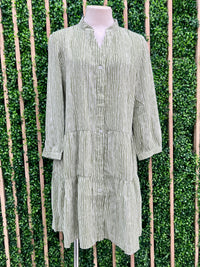 Stripe Print Button Front Tiered Short Dress
