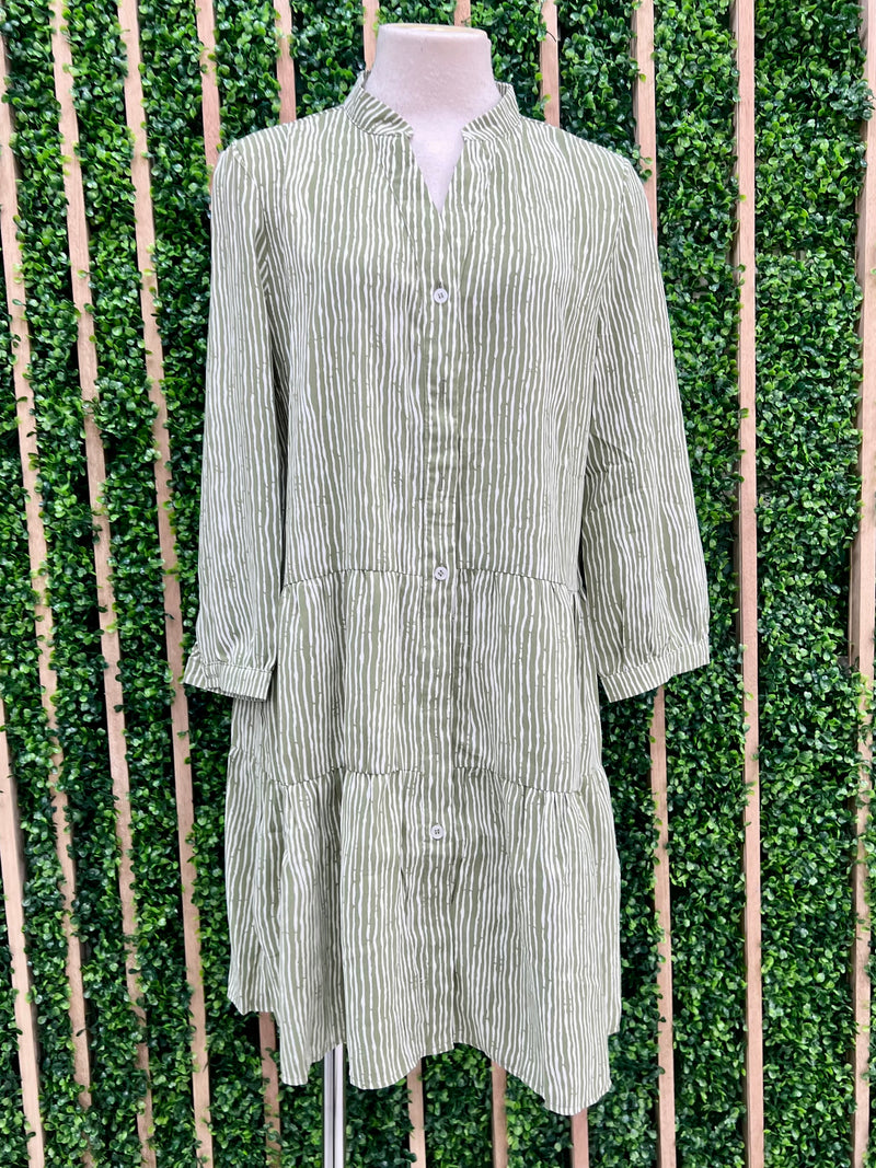 Stripe Print Button Front Tiered Short Dress