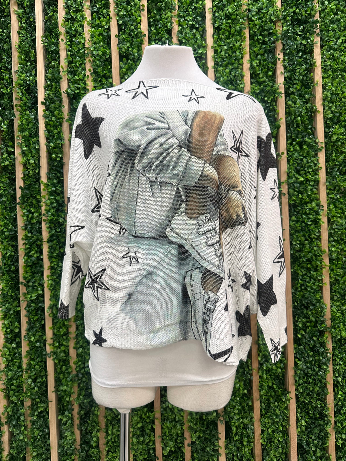 Star Sneaker Print Knit Top