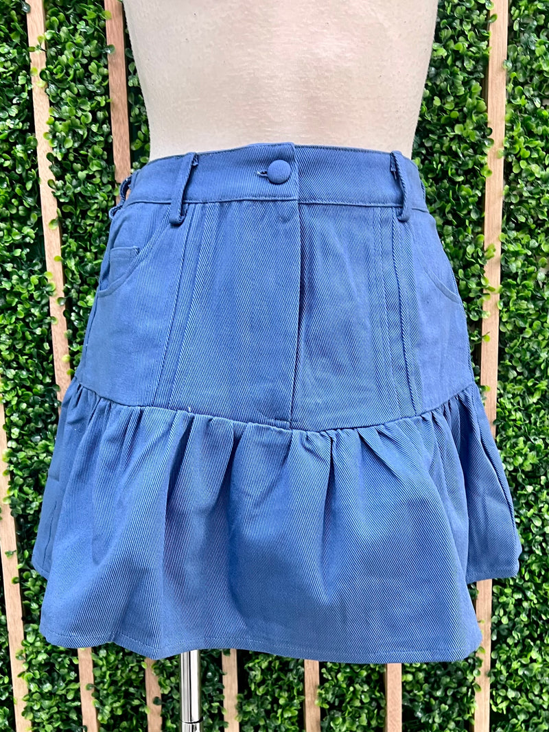 Denim Mini Ruffle Skirt