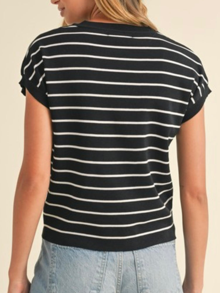 Short Sleeve Stripe Sweater Top