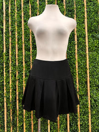 Black High Waisted Pleated Short Skirt