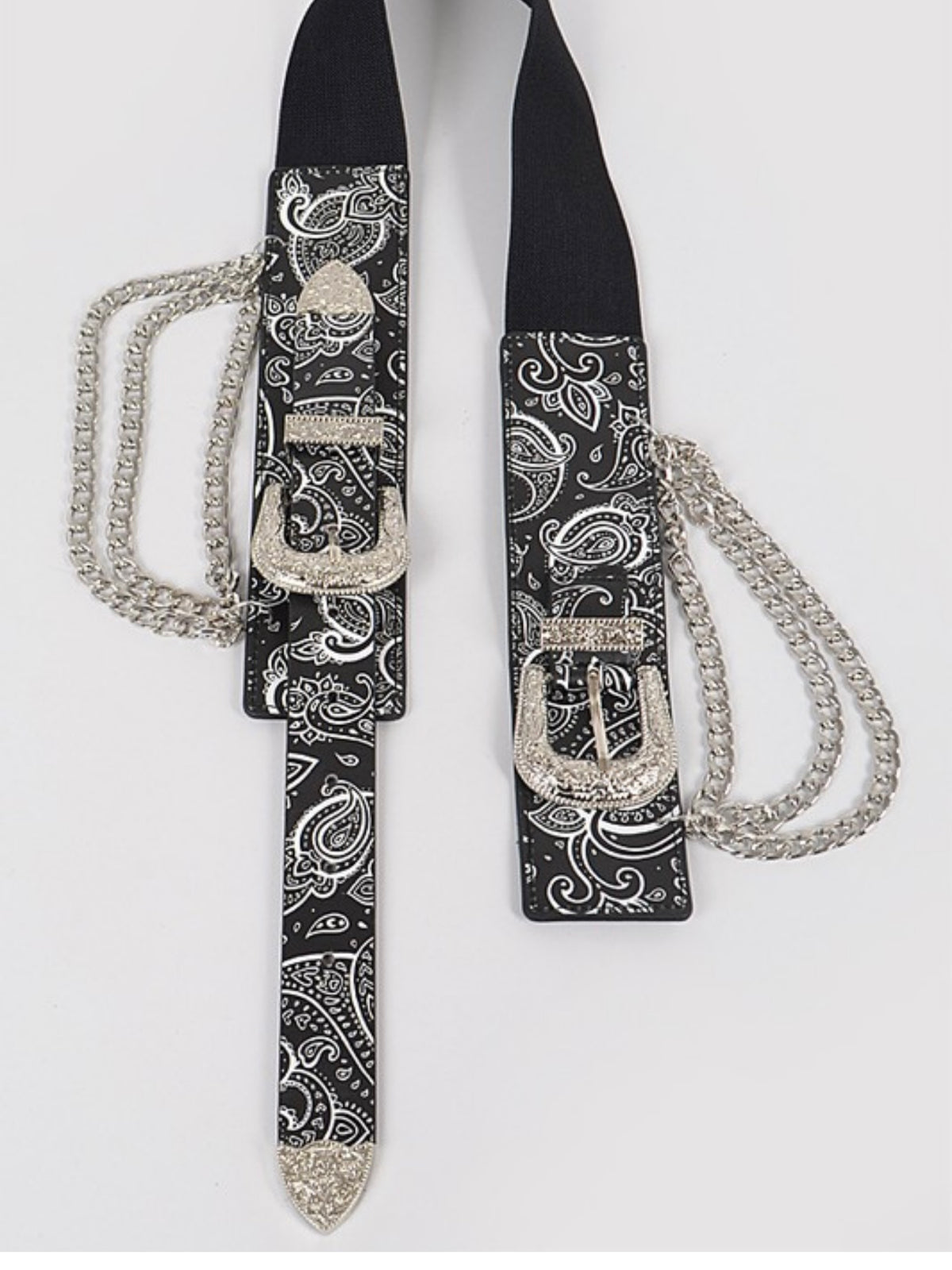 Black Bandana Silver Two Buckle Chain Waist Belt