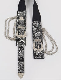 Black Bandana Silver Two Buckle Chain Waist Belt