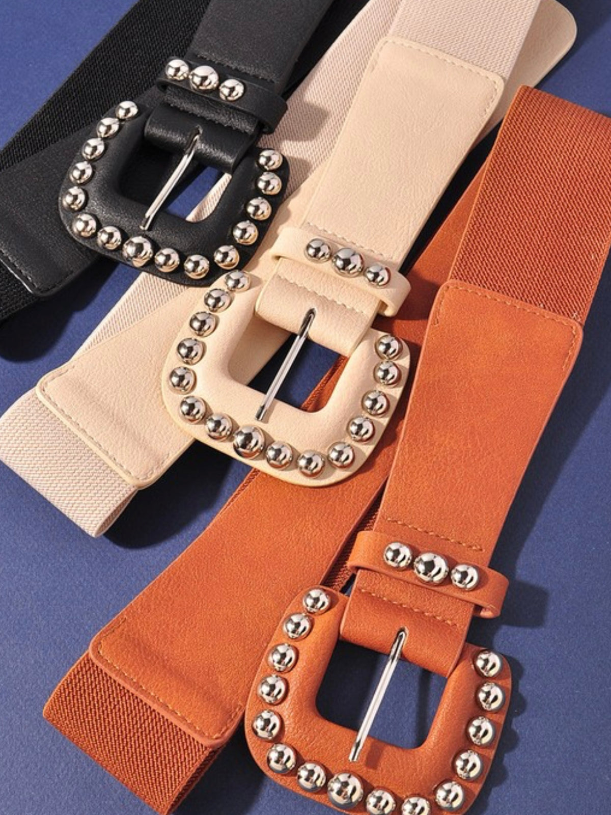 Studded Rectangle Buckle Elastic Belt