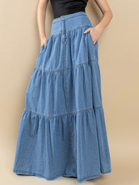 Tiered Maxi Denim Skirt
