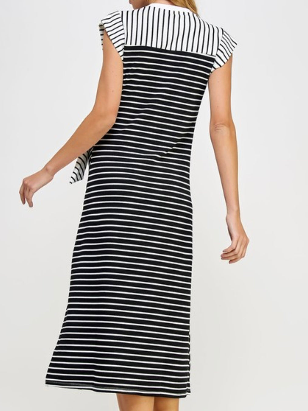 Black Stripe Knot Detail Midi Dress