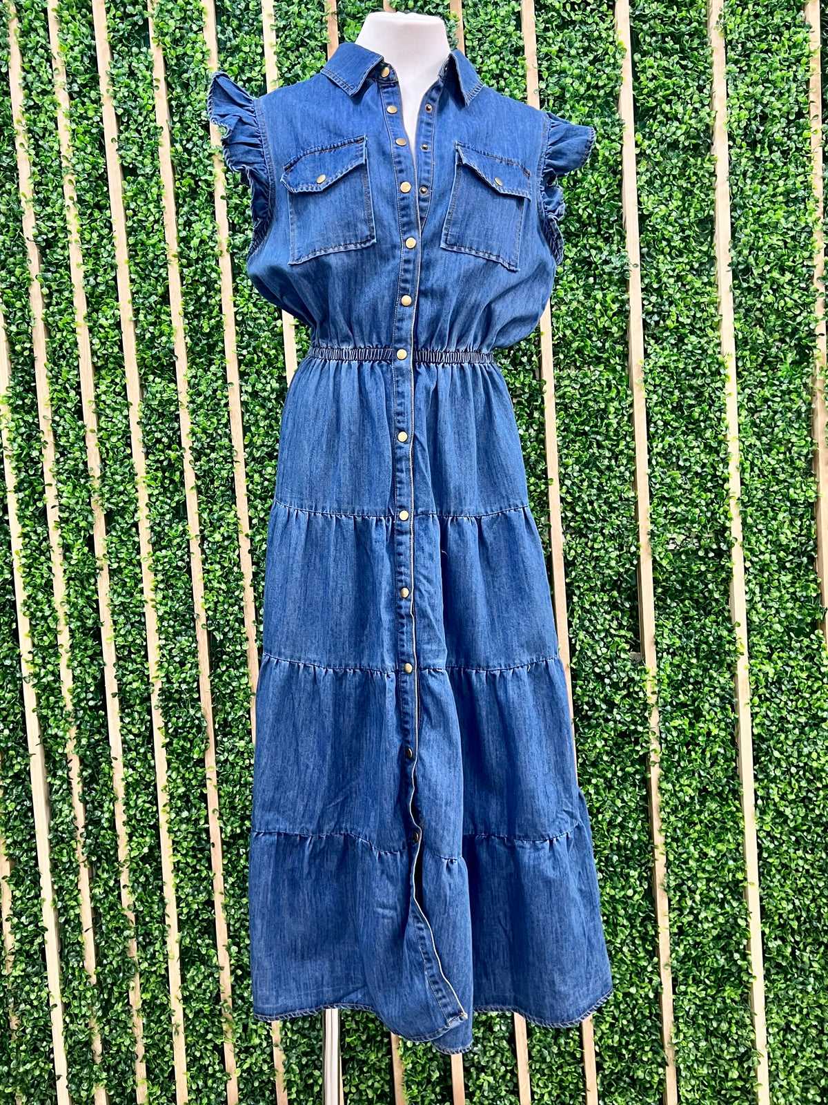 Ruffled Denim Midi Dress