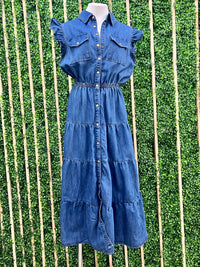 Ruffled Denim Midi Dress