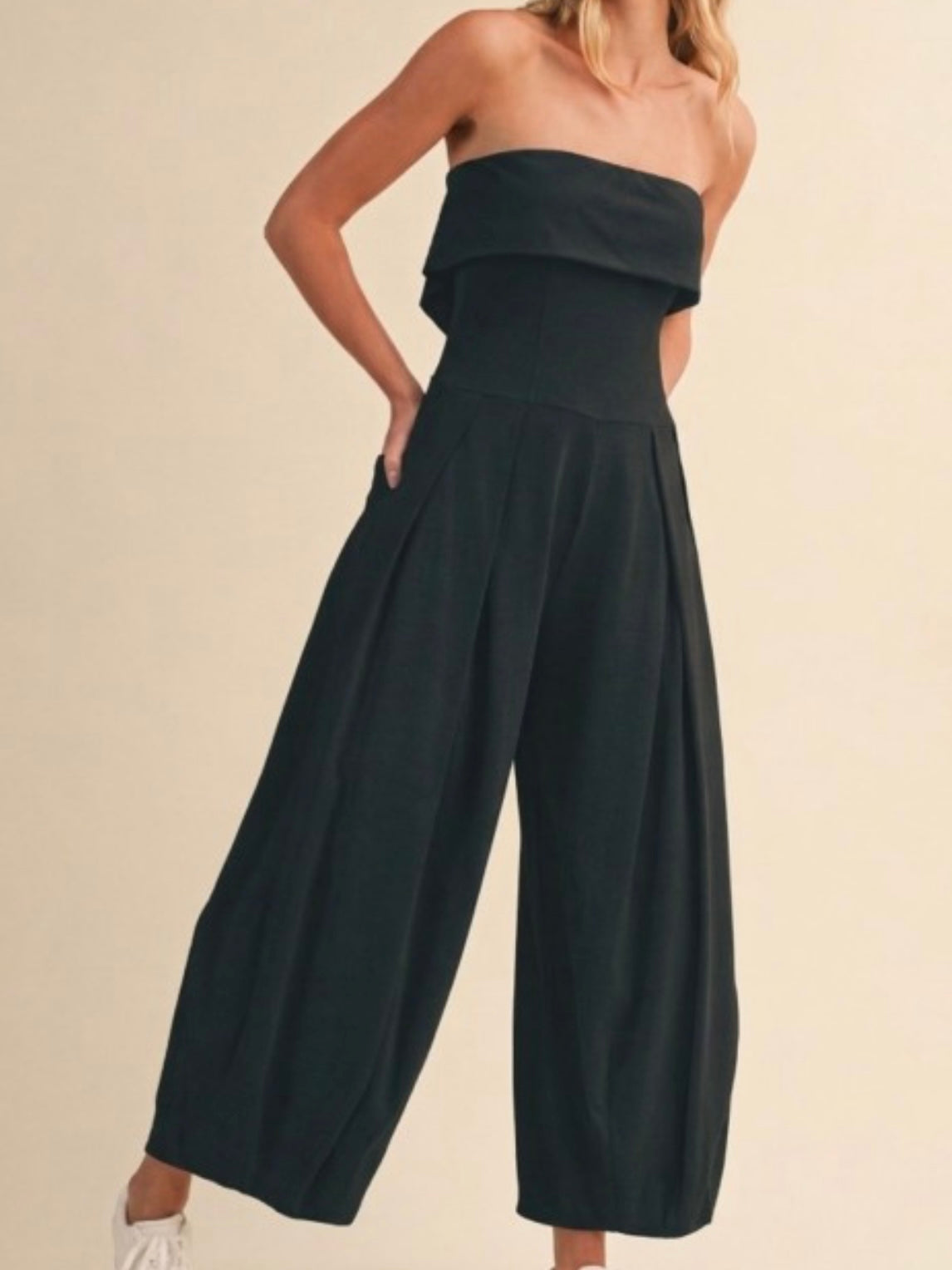 Foldover Strapless Barrel Jumpsuit